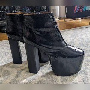 Jeffrey Campbell Big Love Black Patent Leather Oil Slick Platform Chunky Heel